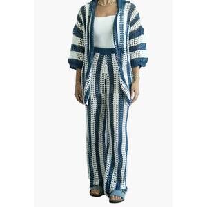 NEW LITTLE TRENDY cover up button up tops with pants crochet set in navy